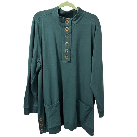 Soft Surroundings Teal Long-Sleeve Tunic Shirt W/ Pockets & Button Detail Size 2 - Picture 1 of 12